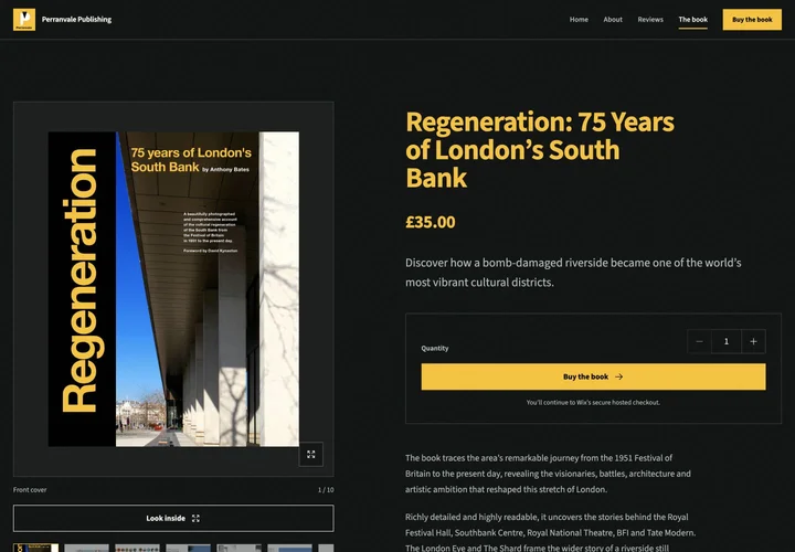 Perranvale book page with cover gallery, book information and the button leading to Wix checkout